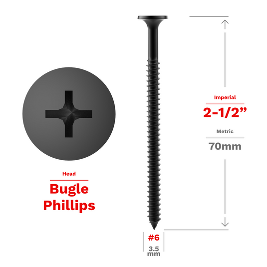 #6 Drywall Screws with Coarse or Fine Thread Black Phosphate Coated Bugle Phillips Head - 100pcs