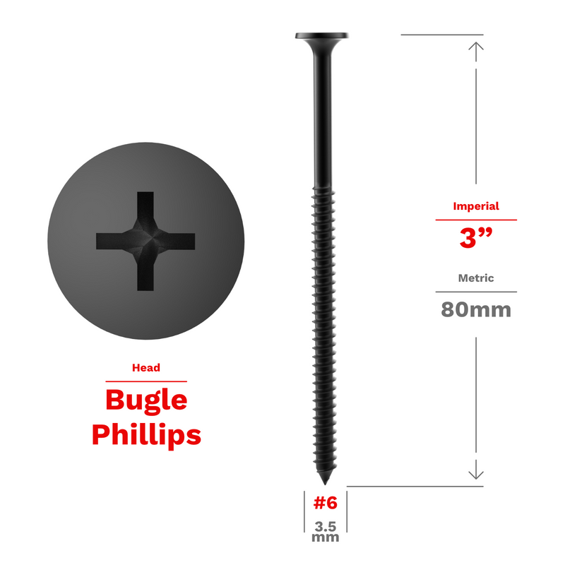 Load image into Gallery viewer, #6 Drywall Screws with Coarse or Fine Thread Black Phosphate Coated Bugle Phillips Head - 100pcs
